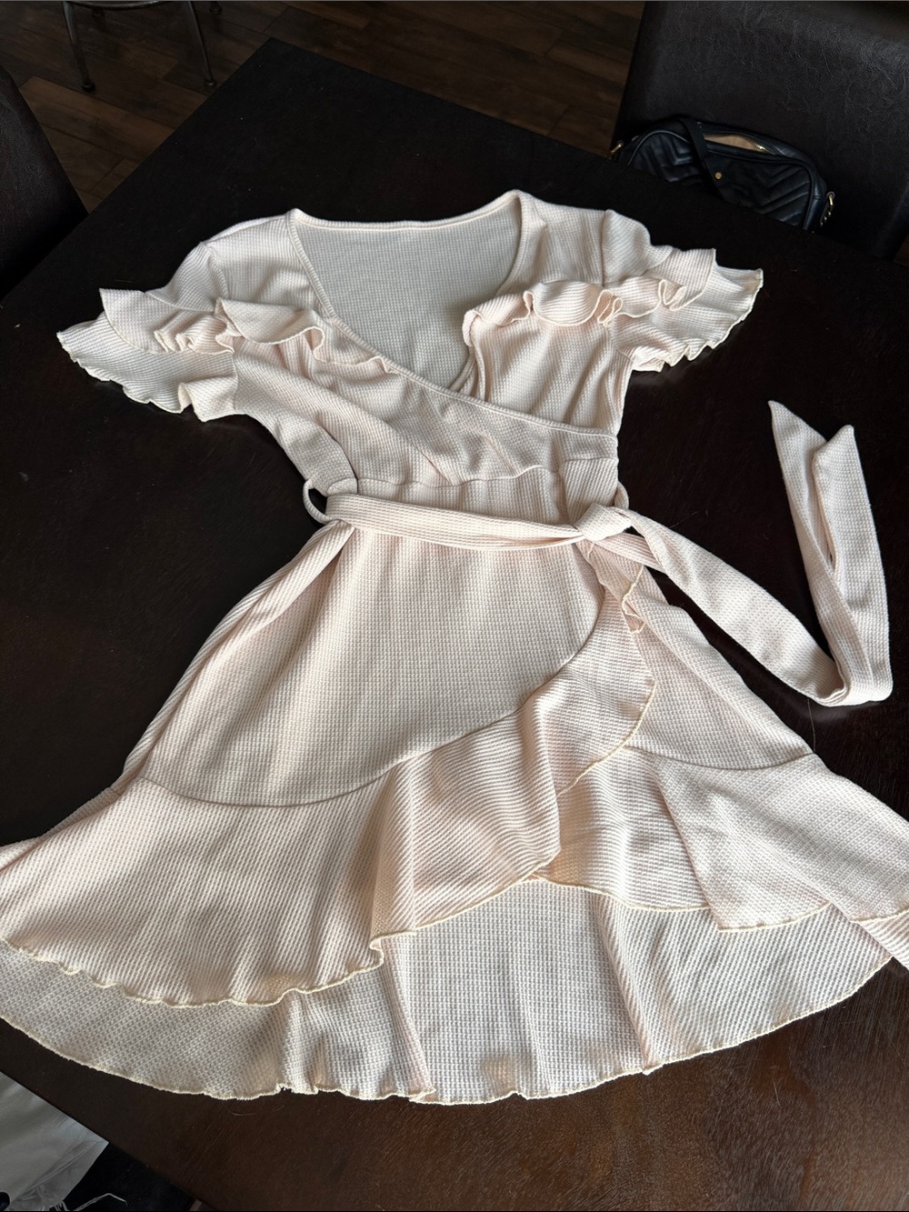 Women's Cream Ruffle Wrap Dress
